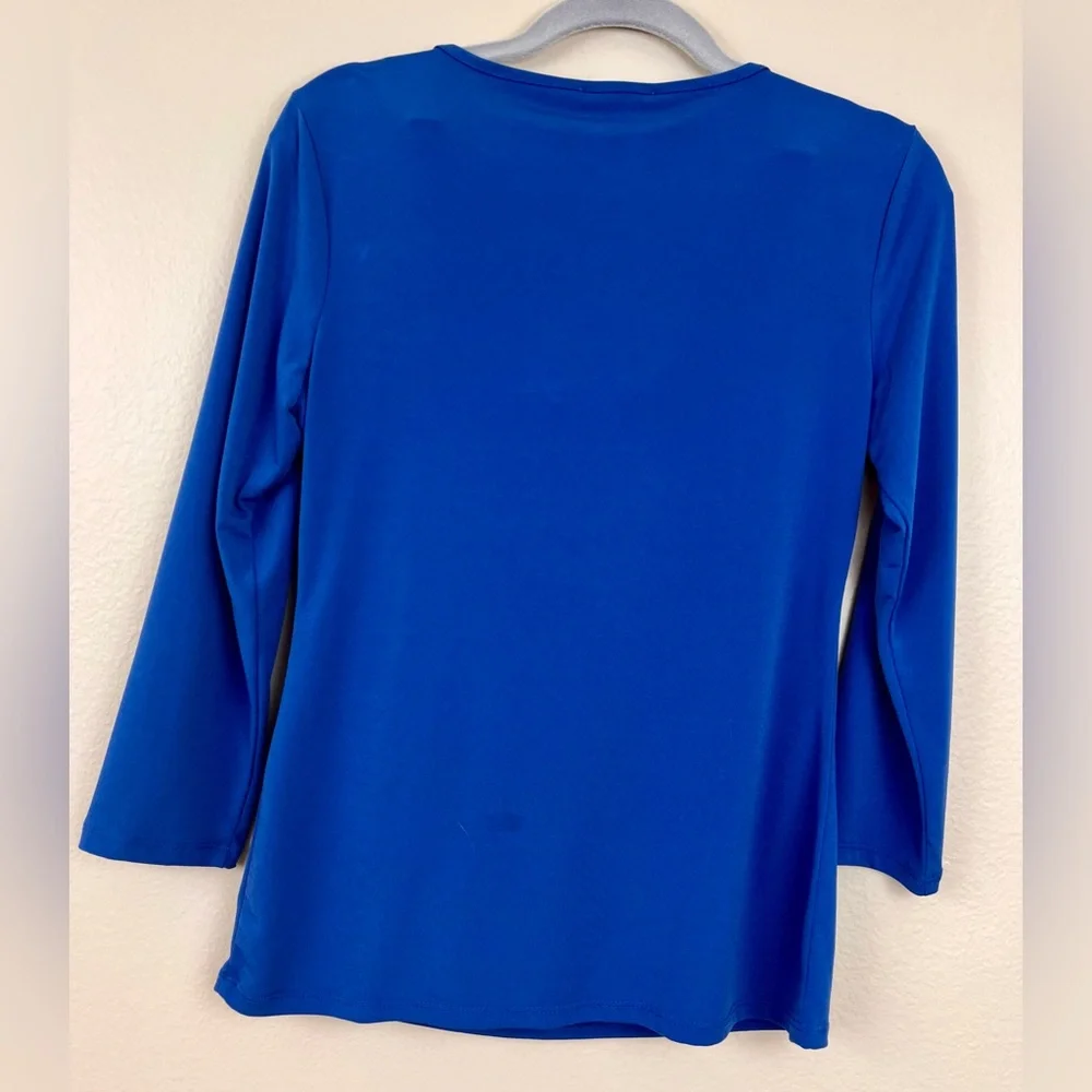 Carmen Marc Valvo Royal Blue Cowl Neck Top Gold Zipper Stud Shoulder Small - Picture 5 of 6
